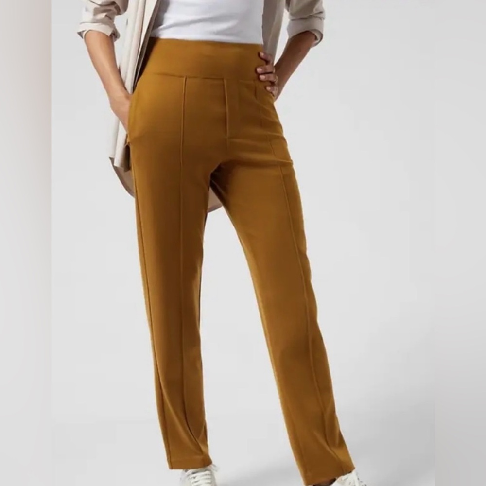 Athleta Brown Tailored Trousers High-Waisted Straight Stretchy Pant